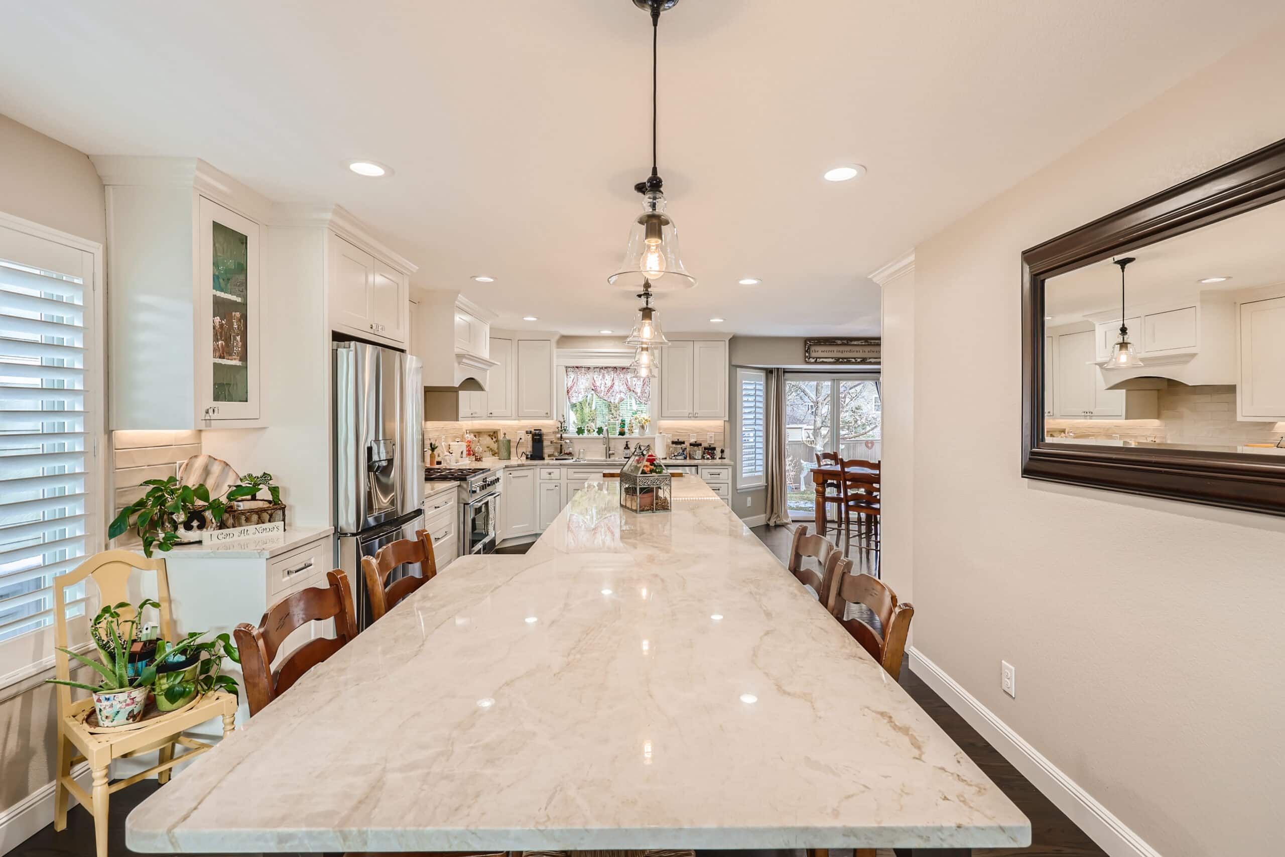 Highlands Ranch Custom kitchen with large island with seating